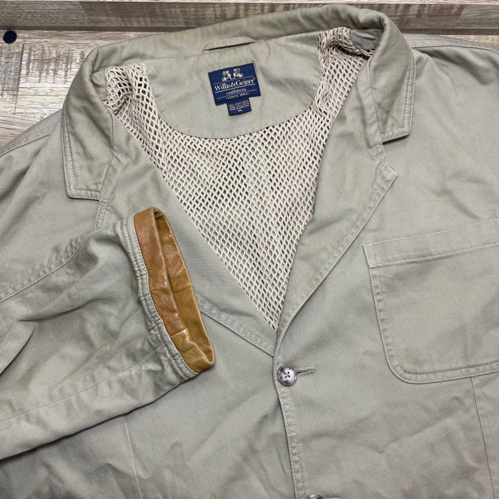 Vintage Willis & Geiger Outfitters Mens Safari Field Jacket Cotton Leather READ
